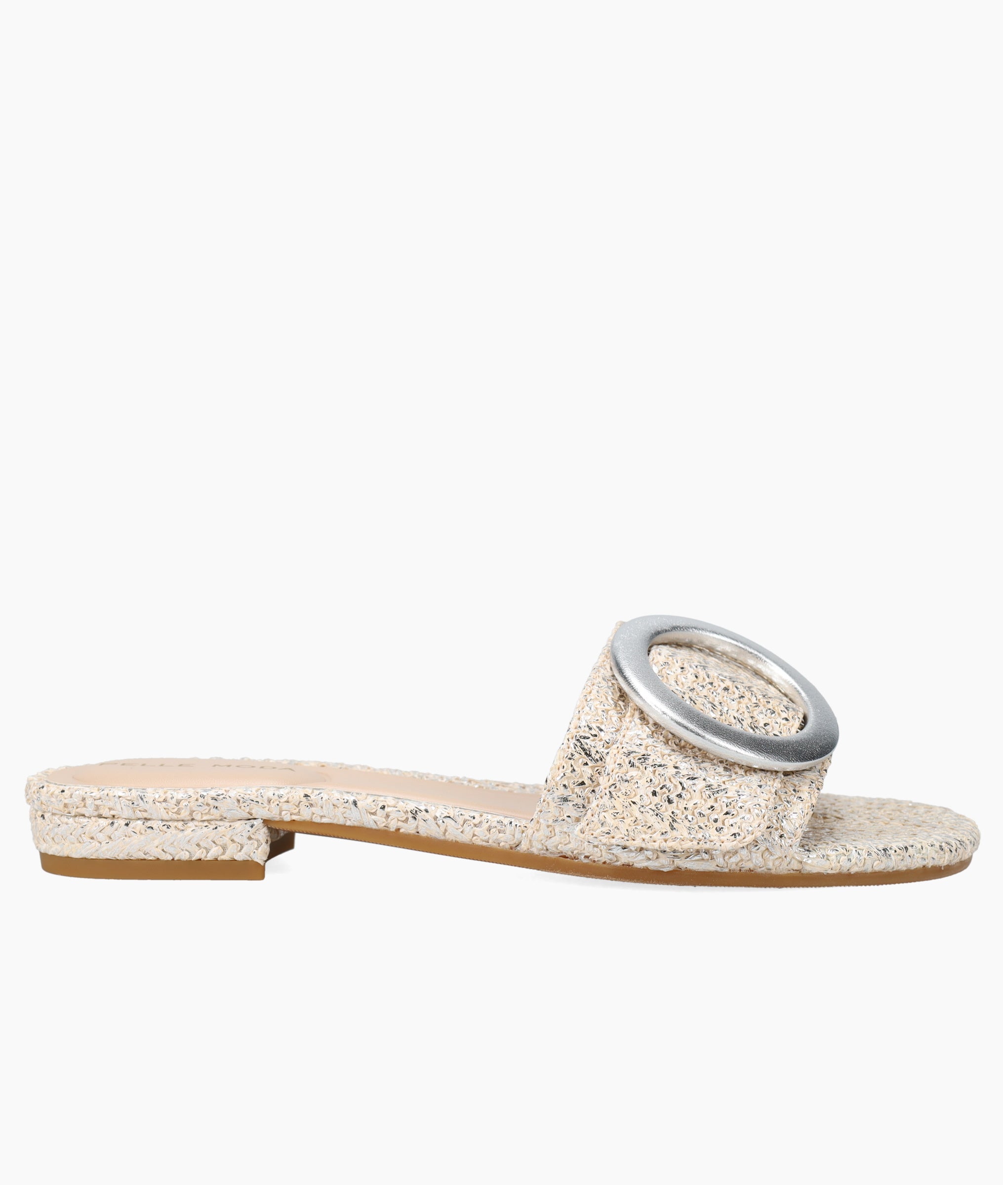 Pelle Moda - Bianka Silver Metallic Raffia Slide Sandal