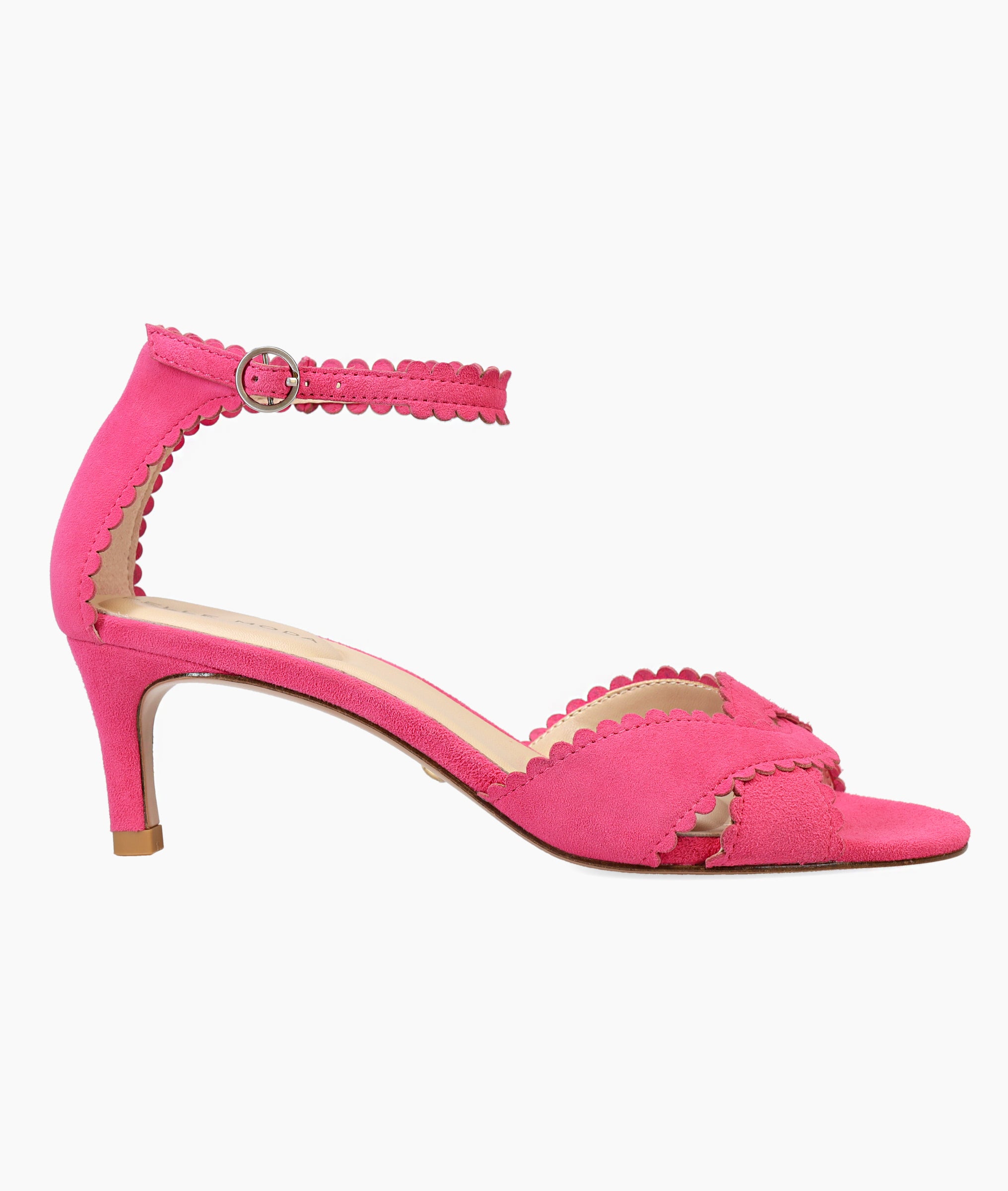 Pelle Moda Umelo Scalloped Kitten Heel Sandals - Hot Pink Kid Suede
