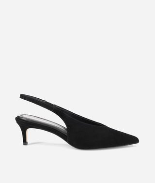 Abbee Slingback Pump Kitten Heel -Black Suede-Pelle Moda