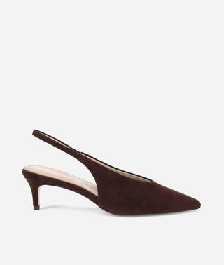Abbee Slingback Pump Kitten Heel-Chocolate-Brown-Suede-Pelle Moda