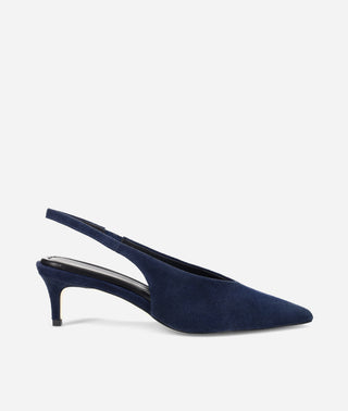 Abbee Slingback Pump Kitten Heel-Midnight Navy Suede-Pelle Moda