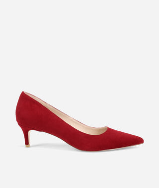 Aeri Low Heel Pump in Cranberry Red Suede-Pelle Moda