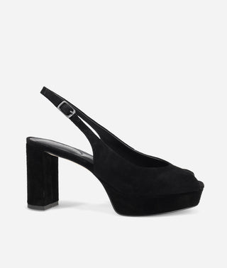 Andee Platform Peep toe Sandal in Black Suede - Pelle Moda 