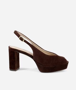 Andee Platform Peeptoe Sandal in Chocolate Brown Suede | Pelle Moda
