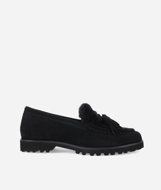 Coraly Loafer Black Sport Suede- Shearling-Pelle Moda