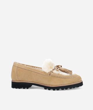 Coraly Loafer Driftwood Tan Suede-Shearling-Pelle Moda