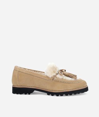Coraly Loafer Driftwood Tan Suede-Shearling-Pelle Moda