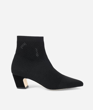 Emeli Bootie Black Knit Low Block Heel-Pelle Moda