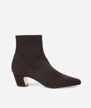 Emeli Bootie Chocolate Brown Knit-Low Block Heel-Pelle Moda