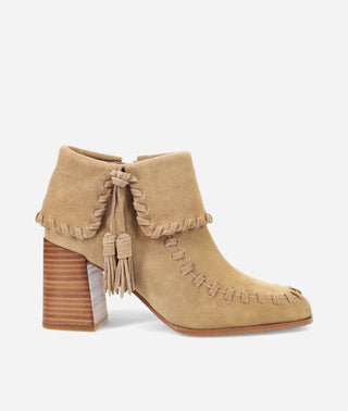 Felisa Bootie Driftwood Tan Suede Block Heel - Pelle Moda