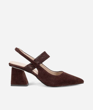 Imelde Slingback Pump Chocolate Brown Suede and Mesh - Pelle Moda