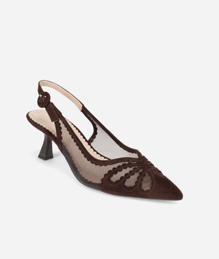 Jacie Slingback Pump Chocolate Suede and Mesh