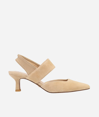 Kiam Low Heel Stretchy Pump in Latte Suede-Pelle Moda