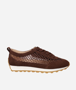 Kimsy Sneaker Espresso Brown Suede with Mesh | Pelle Moda