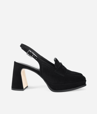 Lora Platform Loafer Slingback-Black Suede-Pelle Moda