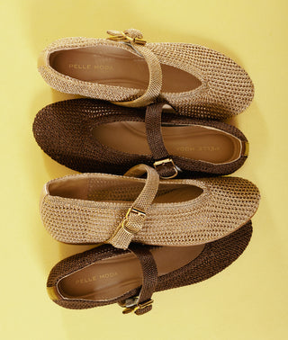 Macie Mary Jane Flat Gold Crochet