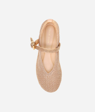 Macie Mary Jane Flat Gold Crochet