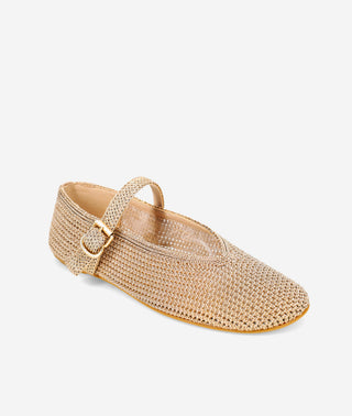 Macie Mary Jane Flat Gold Crochet
