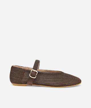 Macie Mary Jane Flat-Bronze Brown Crochet-Pelle Moda