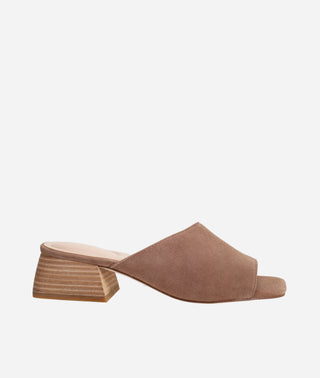 Nataly Block Heel Taupe Suede Slide | Pelle Moda