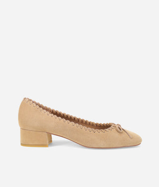 Novie Pump Low Block Heel-Driftwood Tan Suede-Pelle Moda