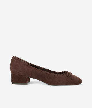 Novie Pump Low Block Heel-Espresso Brown Suede-Pelle Moda