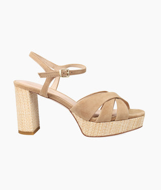 Pelle Moda - Petina Platform - Fawn - Tan suede raffia high heel