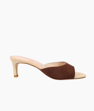 Pelle Moda-Unia 4-Espresso Kid Suede-Brown Raffia kitten heels