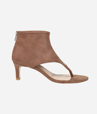 Pelle Moda - Unise Low Heel Sandal Taupe Stretch Suede