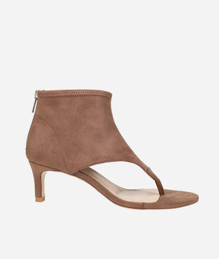 Pelle Moda - Unise Low Heel Sandal Taupe Stretch Suede