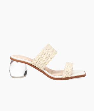 Pelle Moda - Lela 2 Slide - White Raffia-Clear-Block-Heel