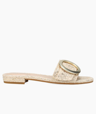 Pelle Moda - Bianka Gold Metallic Raffia Slide Sandal