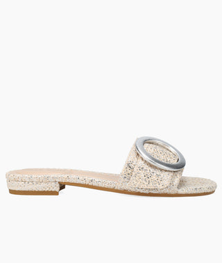 Pelle Moda - Bianka Silver Metallic Raffia Slide Sandal