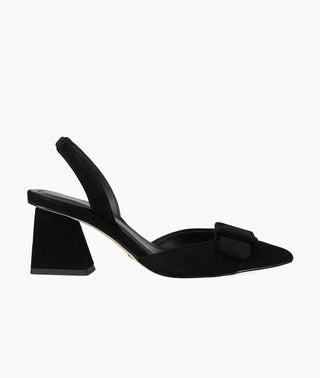 Pelle Moda - Imia Black Kid Suede Low Block Heel Slingback Pump
