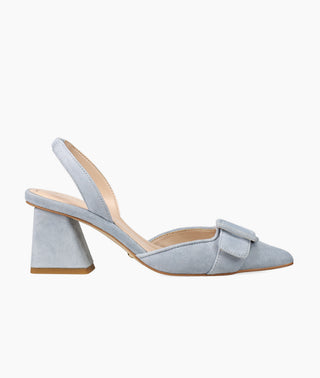 Pelle Moda - Imia Dusty Blue Kid Suede Low Block Heel Slingback Pump