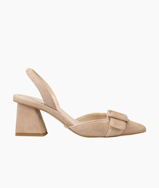 Pelle Moda - Imia Latte Kid Suede Low Block Heel Slingback Pump