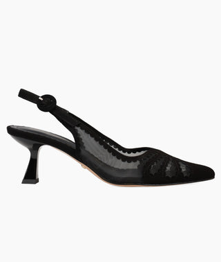 Pelle Moda - Jacie Black Mesh & Suede Mid Heel Slingback Pump