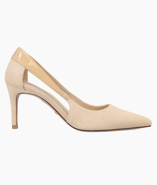 Pelle Moda - Libbi Beige Suede Pointed Toe Mid Heel Pumps