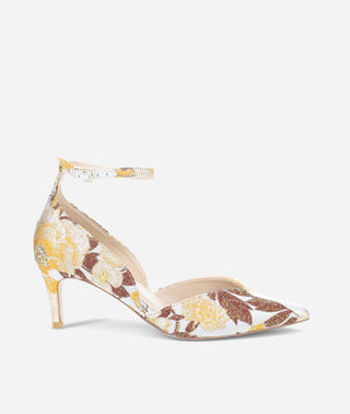 Ragan Pump Mid Heel-Gold Floral Jacquard-Pelle Moda