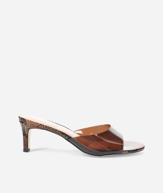 Unia Slide Kitten Heel-Brown Vinyl Snake-Pelle Moda