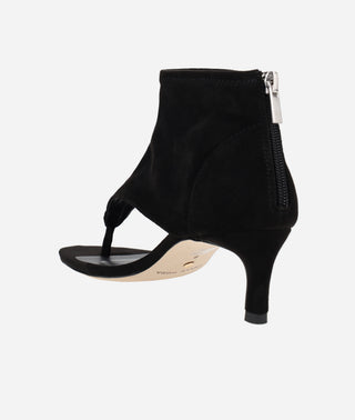 Unise Low Heel Sandal Black Stretch Suede