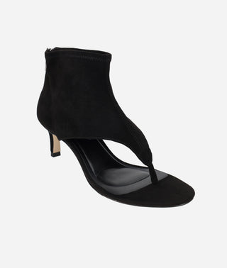 Unise Low Heel Sandal Black Stretch Suede