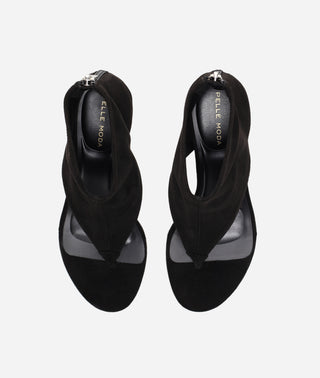 Unise Low Heel Sandal Black Stretch Suede