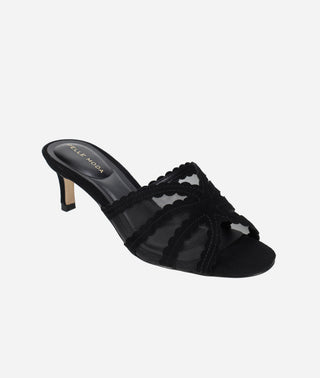 Vivie Low Heel Black Suede and Mesh