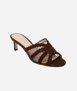 Vivie Low Heel Espresso Suede and Mesh