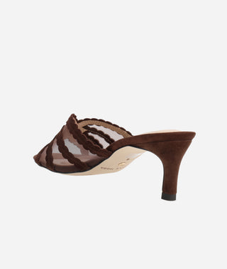 Vivie Low Heel Espresso Suede and Mesh