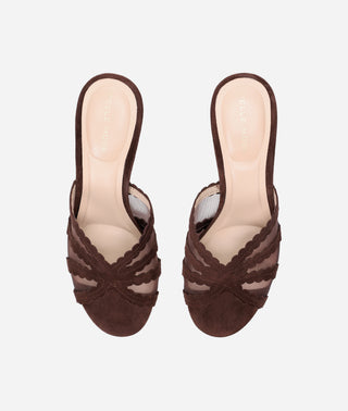 Vivie Low Heel Espresso Suede and Mesh
