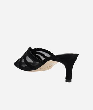 Vivie Low Heel Black Suede and Mesh