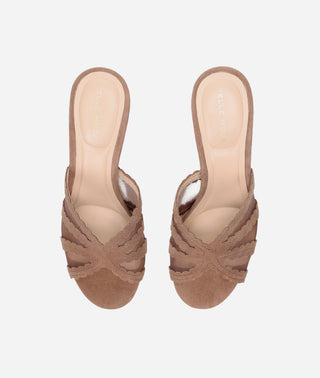 Vivie Low Heel Taupe Suede and Mesh